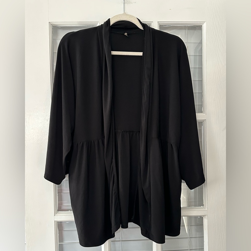 Olivia Paige Women’s 2X Black Open Front Tiered Peplum Hem Cardigan | SKU 0796‎